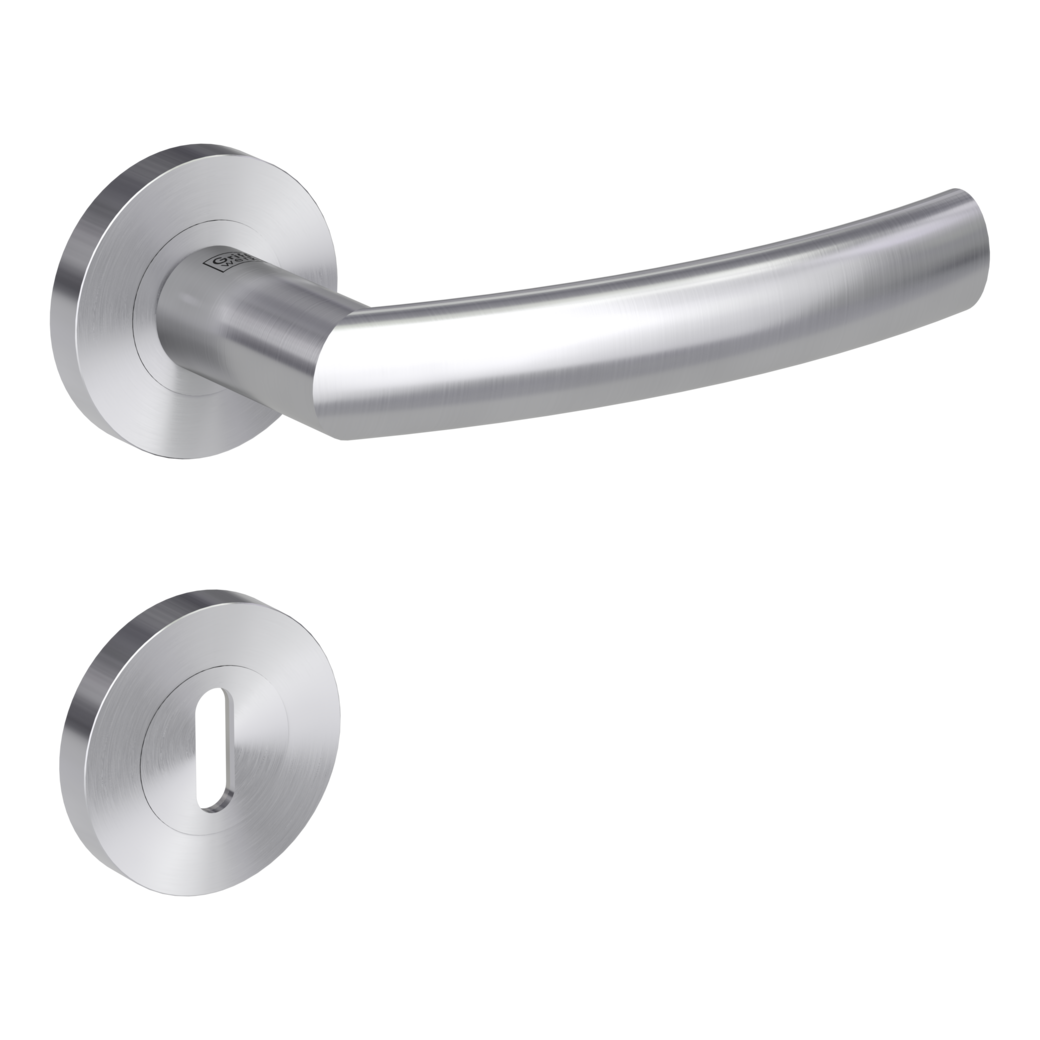 LORITA PROF door handle set Screw-on system GK3 round escutcheons Satin stainless steel cipher bit