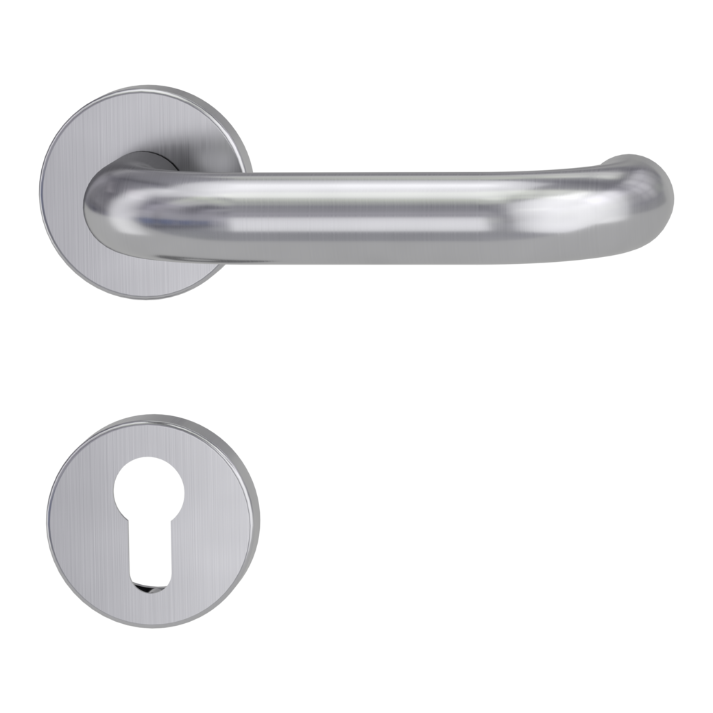 ALESSIA door handle set Clip-on system FS round escutcheons Satin stainless steel profile cylinder
