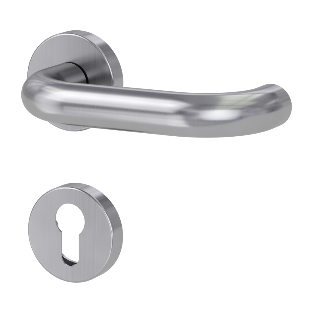 ALESSIA door handle set Clip-on system panic round escutcheons Satin stainless steel profile cylinder