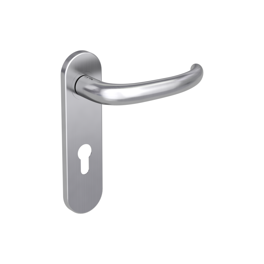 door handle set ULMER GRIFF PROF screw on panic short plate round euro profile brushed steel