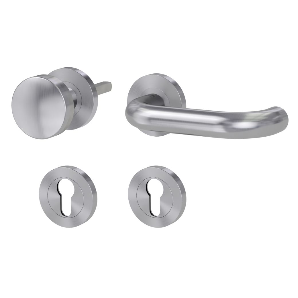 knob handle rose set ALESSIA PROF screw on panic rose set round knob R2 38-50mm brushed steel R