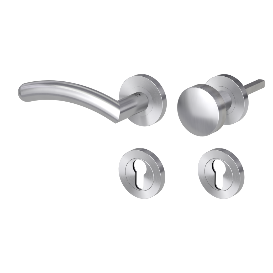 knob handle rose set SAVIA PROF screw on cl3 rose set round knob R2 brushed steel L