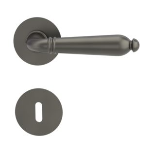 Silhouette product image in front view shows the Griffwerk handle CAROLA PIATTA S mortice lock, cashmere grey