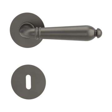 Silhouette product image in front view shows the Griffwerk handle CAROLA PIATTA S mortice lock, cashmere grey