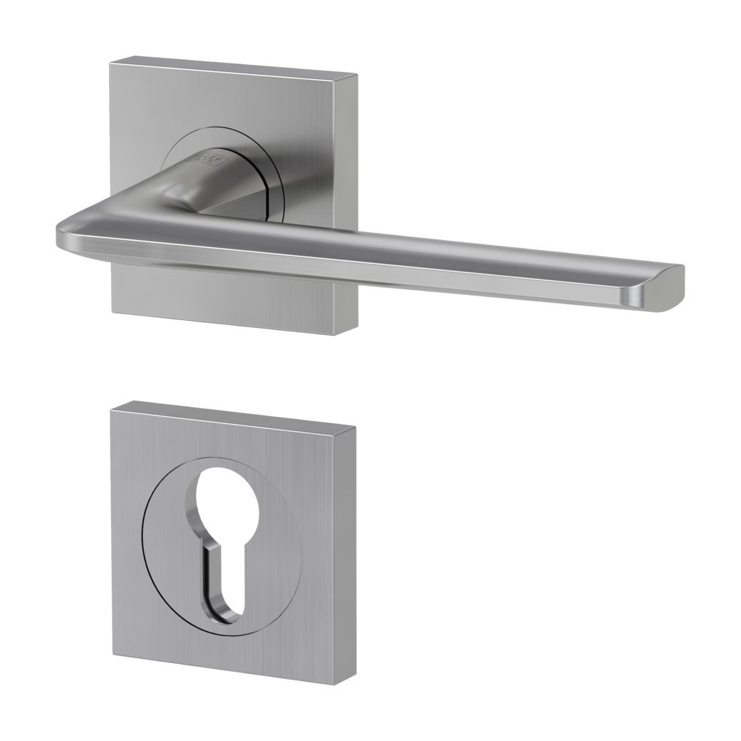 Juego de manillas de puerta REMOTE Montaje atornillado GK4 Rosetas cuadrad. Cilindro perfilado Gris terciopelo