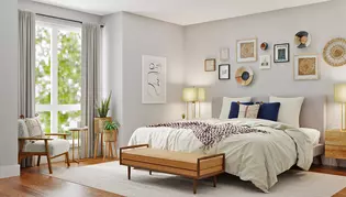 Bedroom with Ethno Style Interior The picture shows a bedroom with Ethno Style furnishings.