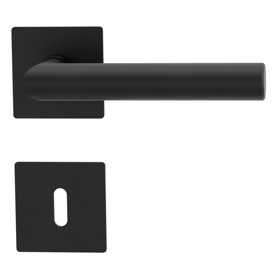 LUCIA PIATTA S QUATTRO door handle set Flat escutcheons straight-edged Cipher bit graphite black