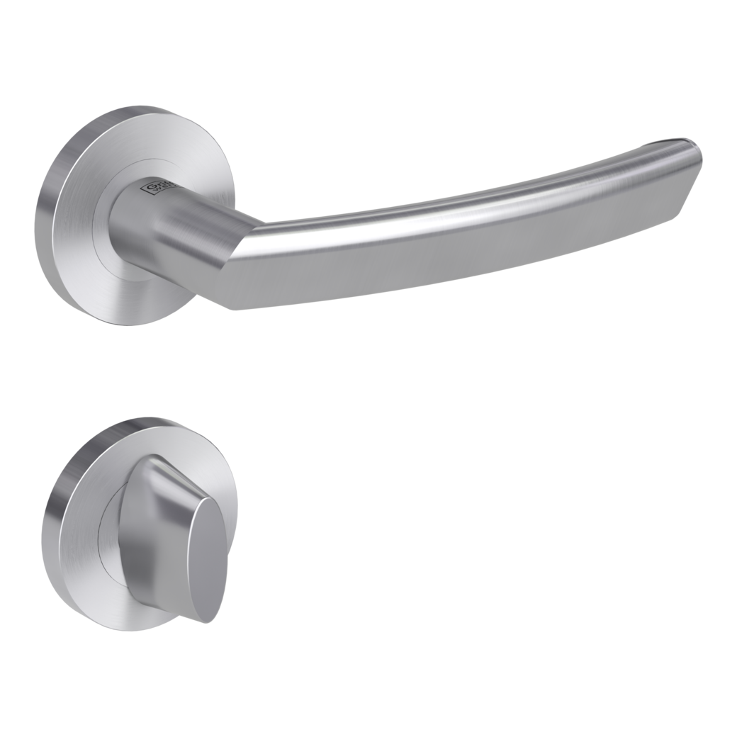 CRYSTAL door handle set Screw-on system GK3 round escutcheons WC satin stainless steel