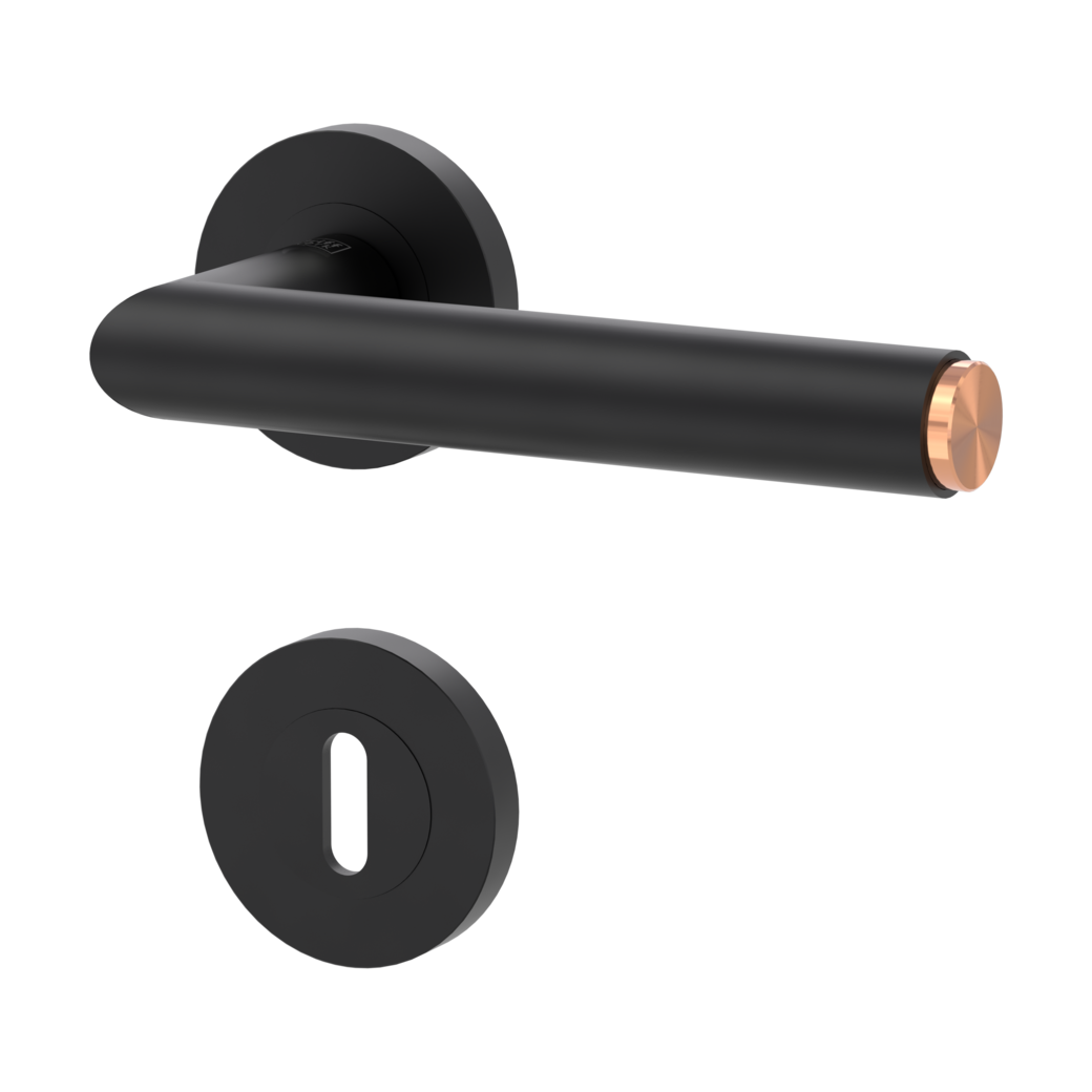 door handle set LUCIA SELECT screw on cl3 rose set round mortice lock graphite black/copper