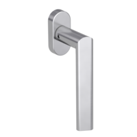 Silhouette product image in perfect product view shows the Griffwerk window handle TRI 134 in the version unlockable, brushed steel