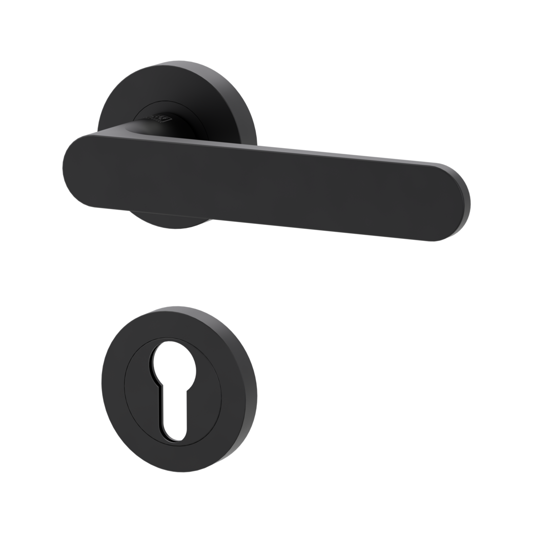 AVUS door handle set Screw-on system GK4 round escutcheons Profile cylinder graphite black