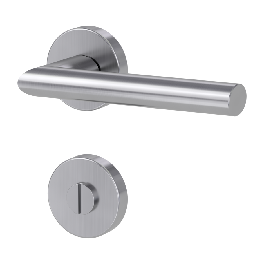 Isolated product image in the left-turned angle shows the GRIFFWERK rose set VIVIA in the version turn and release - brushed steel - clip on technique outside view