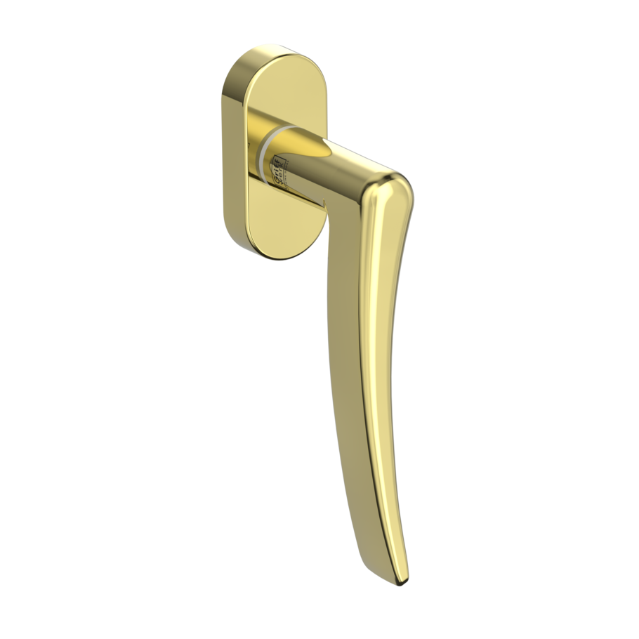 Silhouette product image in perfect product view shows the Griffwerk window handle MARISA in the version unlockable, brass look