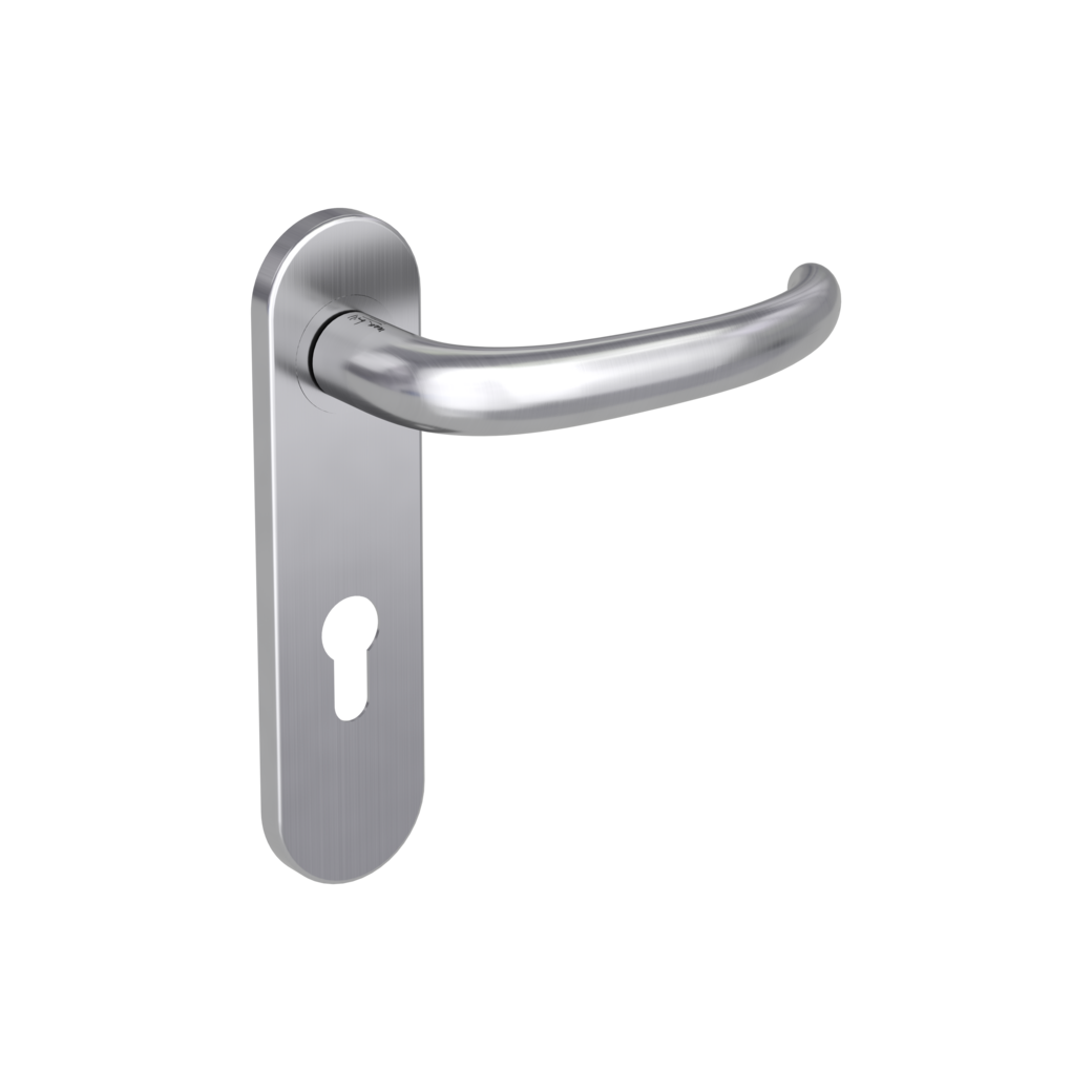 ULMER GRIFF PROF door handle set Screw-on system FS round short backpl. Satin stainless steel profile cylinder