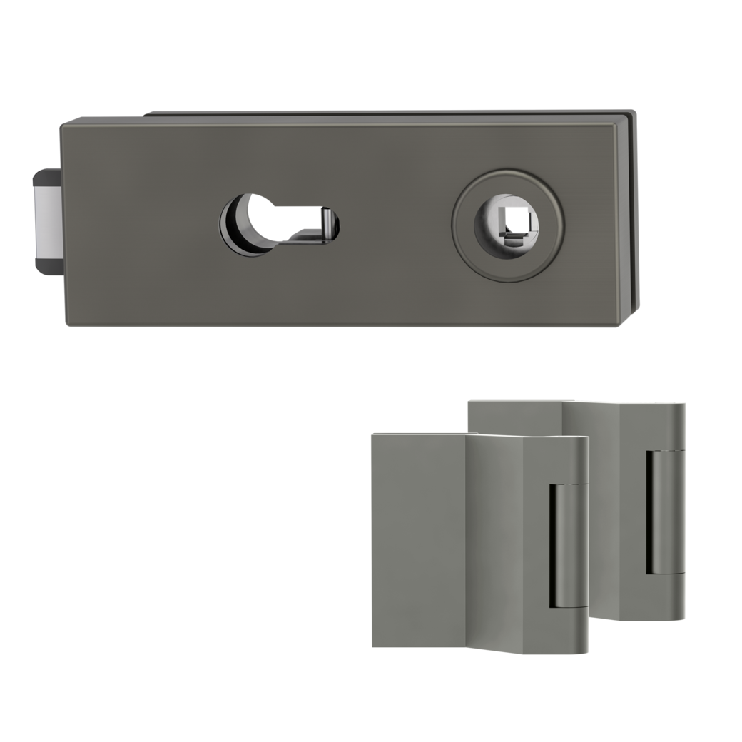 glass door lock set PURISTO S euro profile silent 3-part hinges cashmere grey