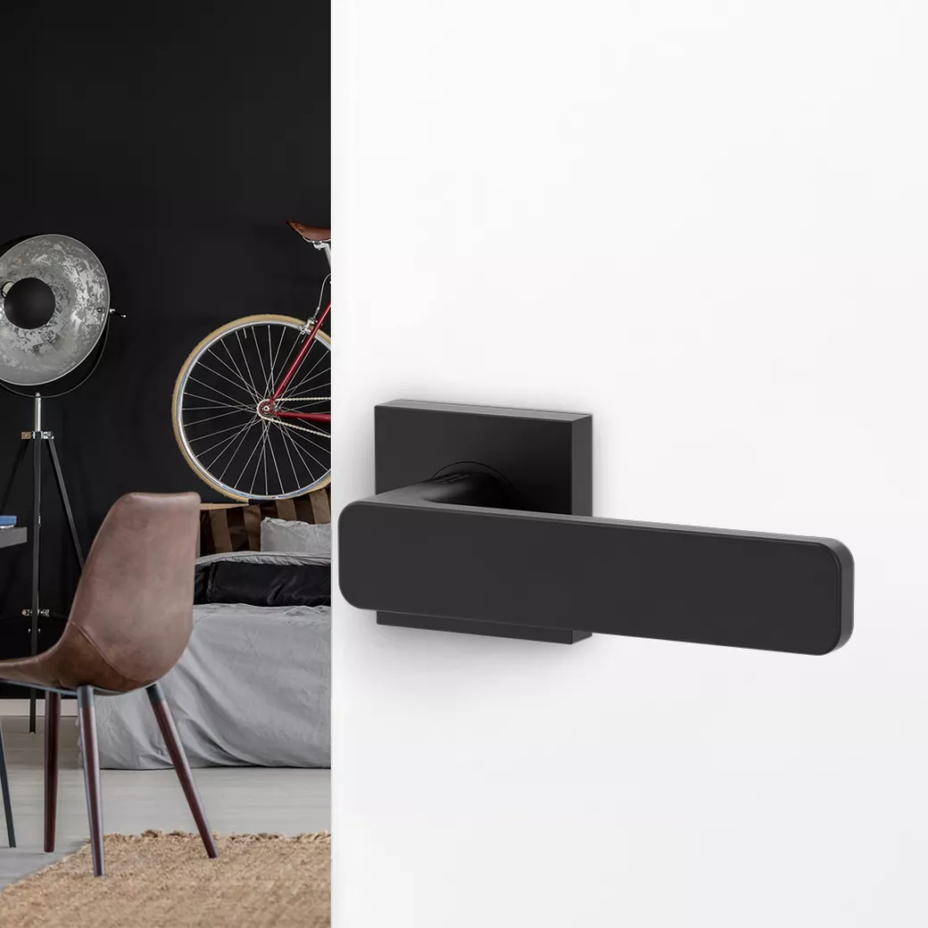 MINIMAL MODERN door handle set Screw-on sys.GK4 straight-edged escut. OS graphite black