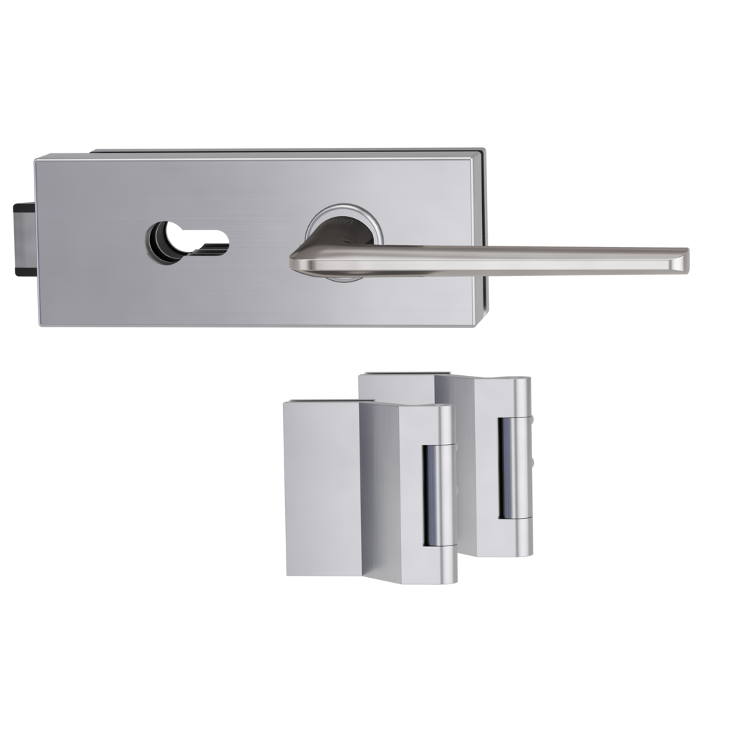 PURISTO S glass door fitting set Quiet profile cylinder 3-pc. hinges REMOTE velvet grey