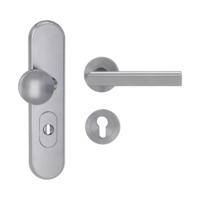 Silhouette product image in perfect product view shows the Griffwerk security combi set TITANO_882 in the version cylinder cover, round, brushed steel, clip on with the door handle TRI 134