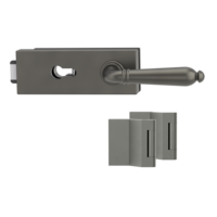 Silhouette product image in perfect product view shows the Griffwerk revolving glass door lock set PURISTO S with handle CAROLA PIATTA S cashmere grey