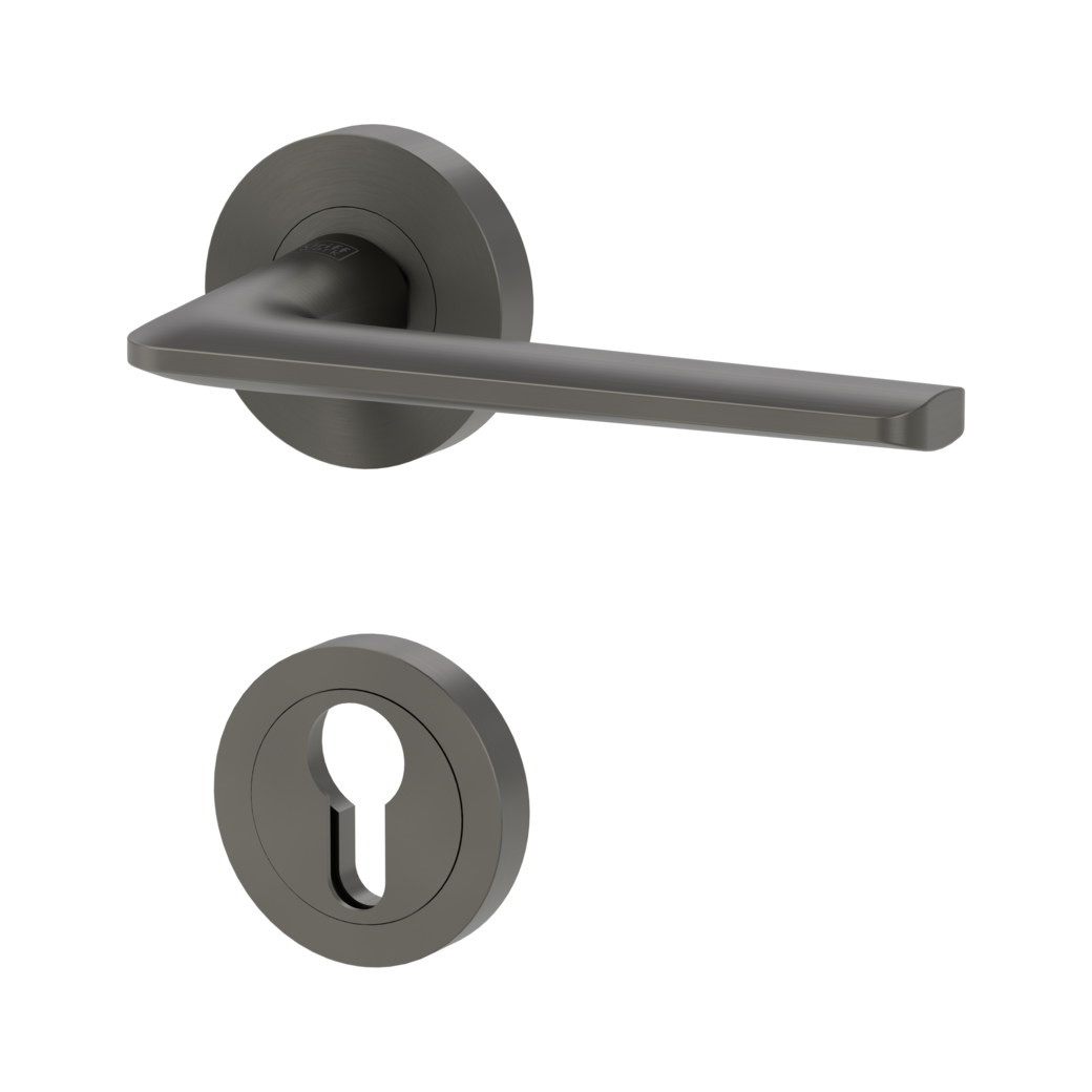 REMOTE door handle set Screw-on system GK4 round escutcheons Profile cylinder cashmere grey