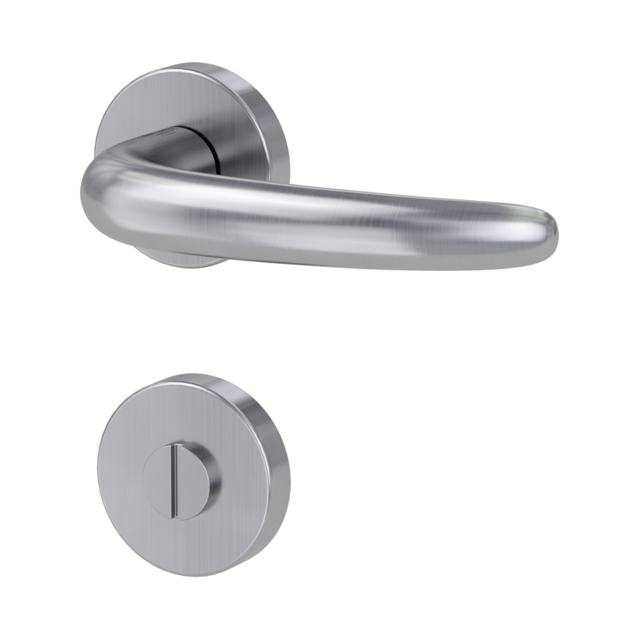 Isolated product image in the left-turned angle shows the GRIFFWERK rose set ULMER GRIFF in the version turn and release - brushed steel - clip on technique outside view