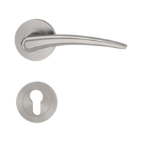 The image shows the Griffwerk door handle set MARISA in the version with rose set round euro profile screw on velvety grey