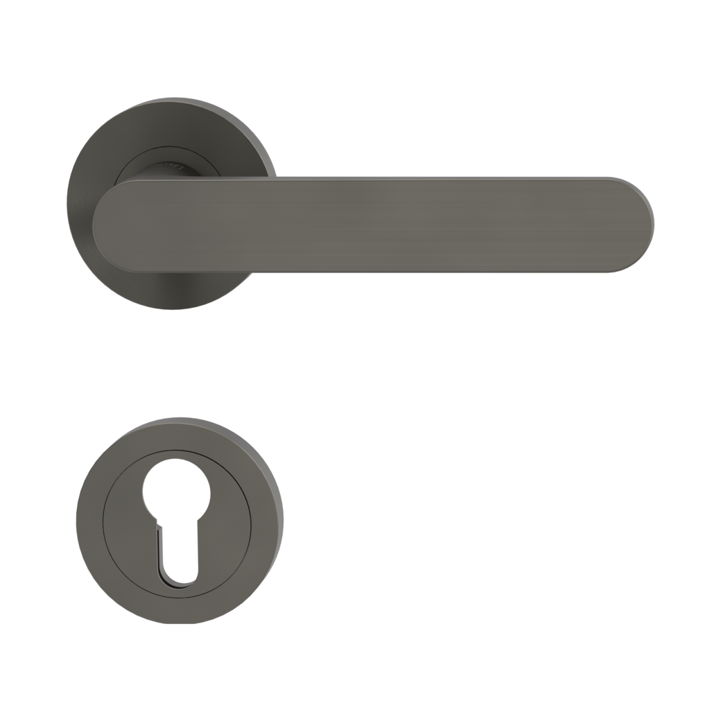 AVUS door handle set Screw-on system GK4 round escutcheons Profile cylinder cashmere grey