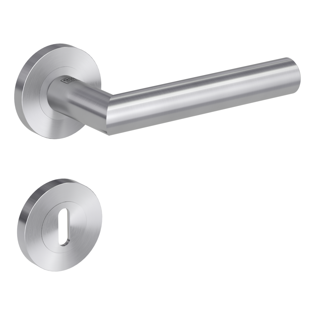 LUCIA PROF door handle set Screw-on system GK4 round escutcheons Satin stainless steel cipher bit