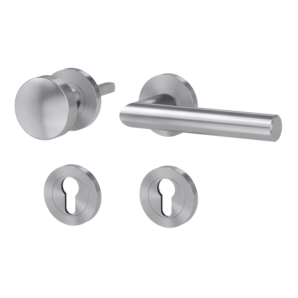 knob handle rose set LUCIA PROF screw on cl4 rose set round knob R2 brushed steel R