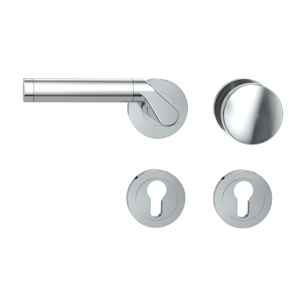 knob handle rose set CORINNA screw on cl4 rose set round knob R2 chrome/brushed steel L