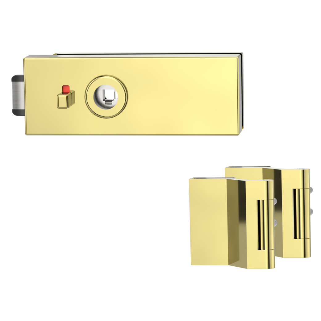 glass door lock set PURISTO S  smart2lock silent 3-part hinges brass look