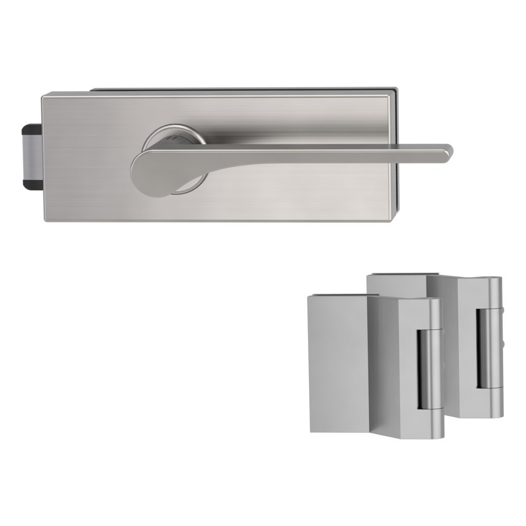 glass door lock set PURISTO S unlockable silent 3-part hinges LEAF LIGHT velvety grey