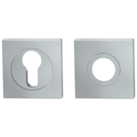 Silhouette product image in perfect product view shows the Griffwerk inner security rose set in the version polished steel, square with decoline, clip on