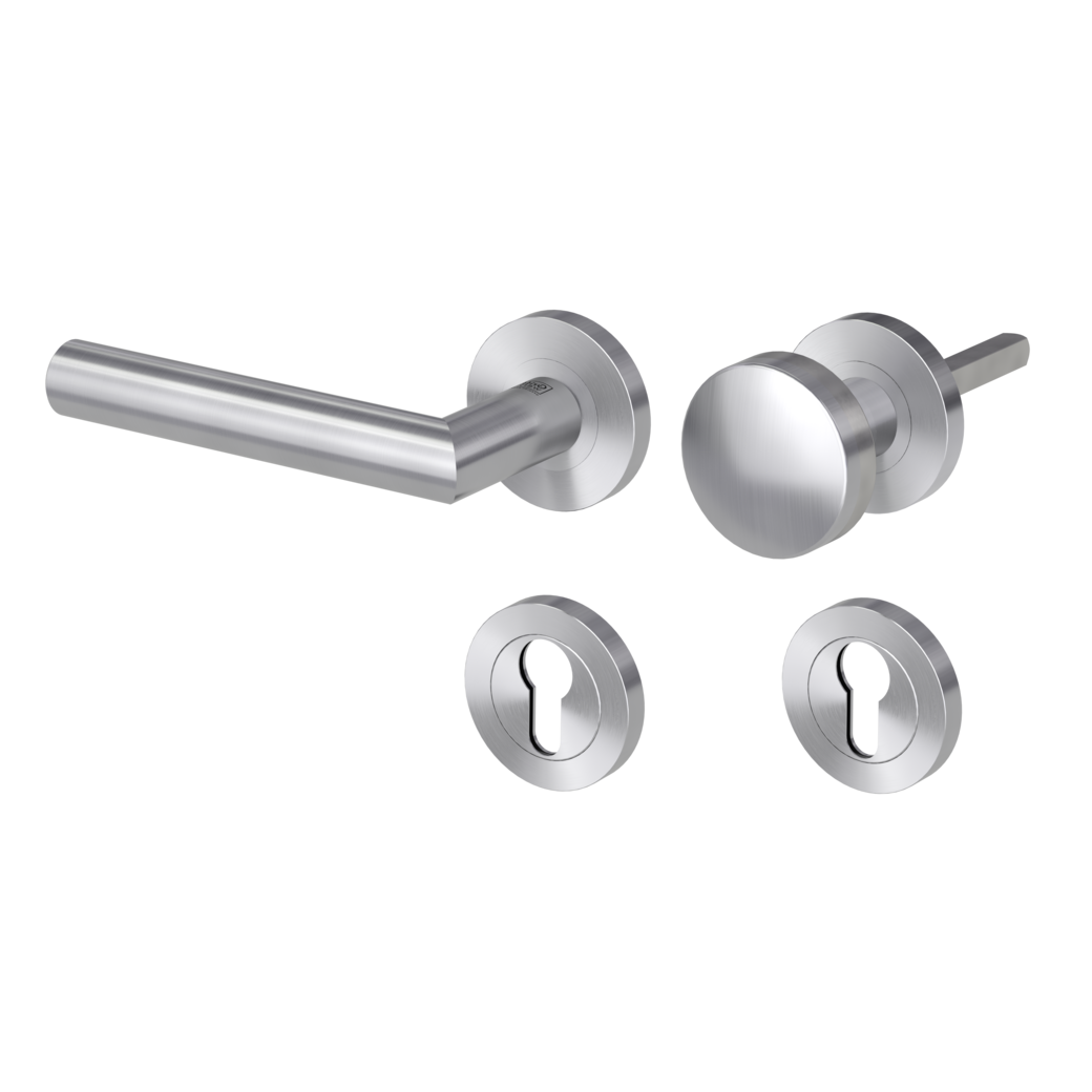 knob handle rose set LUCIA PROF screw on cl3 rose set round knob R2 brushed steel L