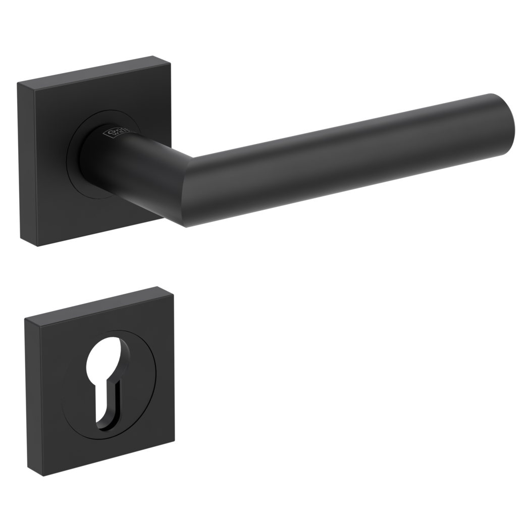 LUCIA PROF door handle set Screw-on sys.GK3 straight-edged escut. Profile cylinder graphite black