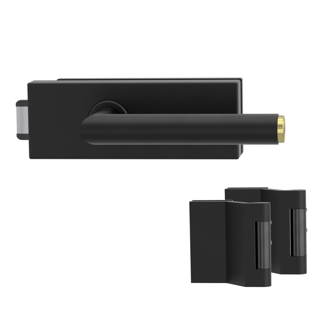 glass door lock set PURISTO S unlockable silent 3-part hinges LUCIA SELECT graphite black/brass