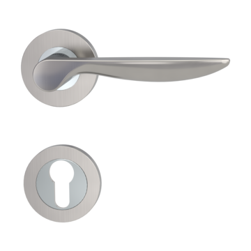 Isolated product image in perfect product view shows the GRIFFWERK rose set FRANCESCA in the version euro profile - chrome/nickel matt - screw on technique