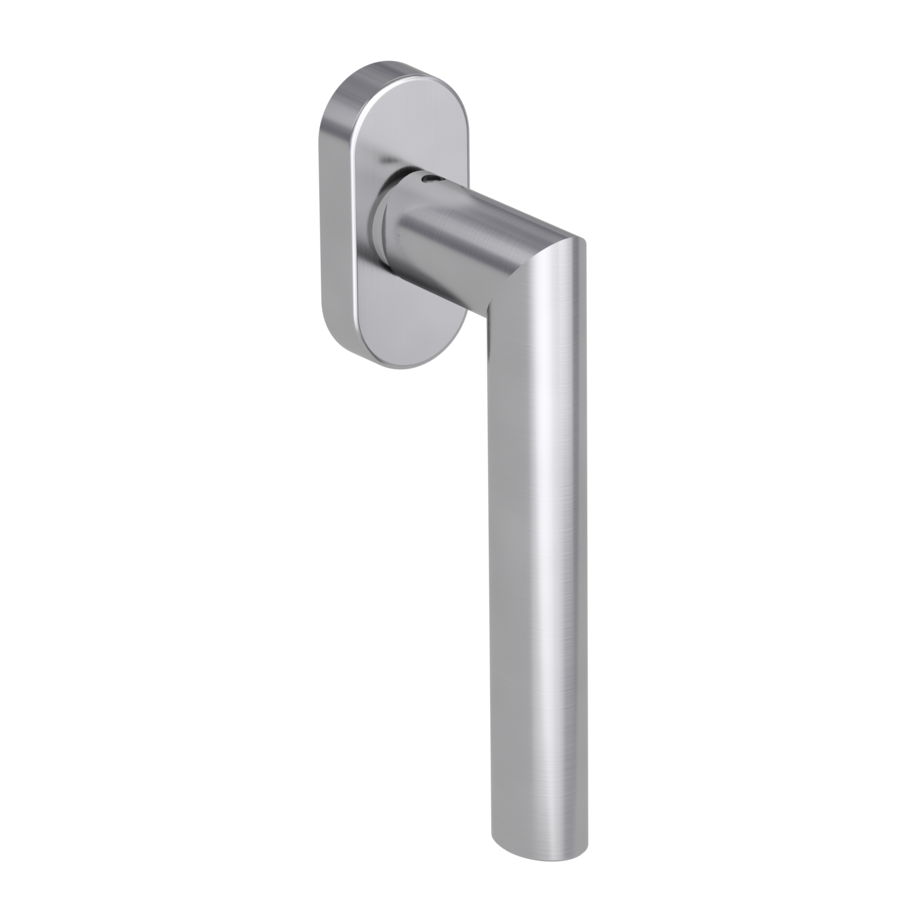 Silhouette product image in perfect product view shows the Griffwerk window handle VIVIA in the version unlockable, brushed steel