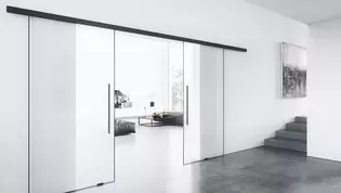 Glass door system PLANEO AIR PLANEO AIR glass door system by GRIFFWERK is now also available as a double-leaf version.