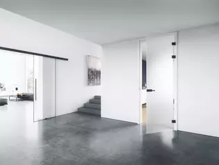 Sistema de puerta de cristal PLANEO AIR El sistema de puertas de cristal PLANEO AIR de GRIFFWERK ahora también está disponible como variante de doble hoja. (Imagen: GRIFFWERK GmbH)