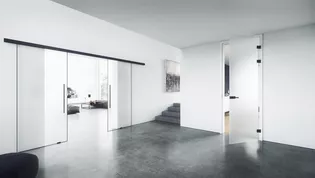 PLANEO AIR glass door system by GRIFFWERK is now also available as a double-leaf version.