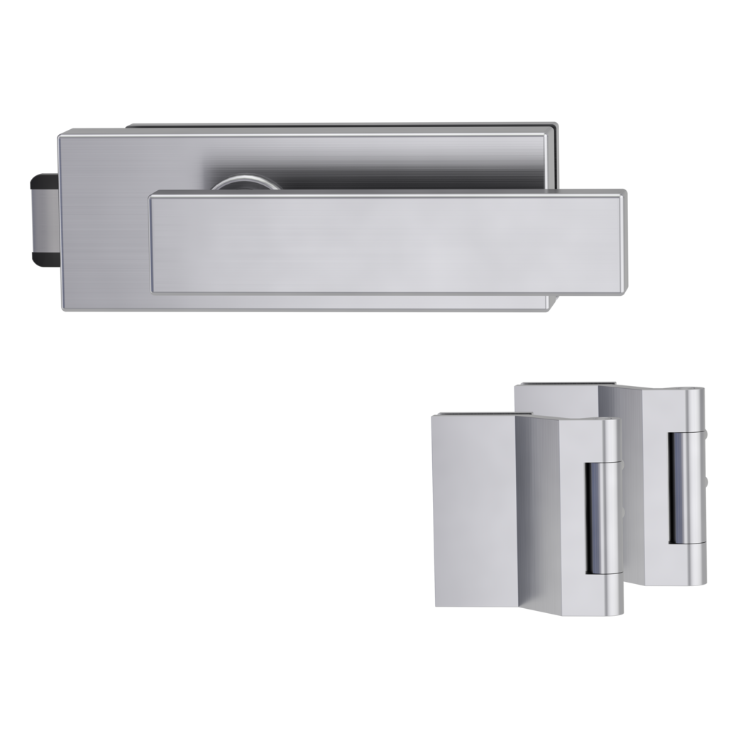 glass door lock set PURISTO S unlockable silent 3-part hinges CARLA brushed steel