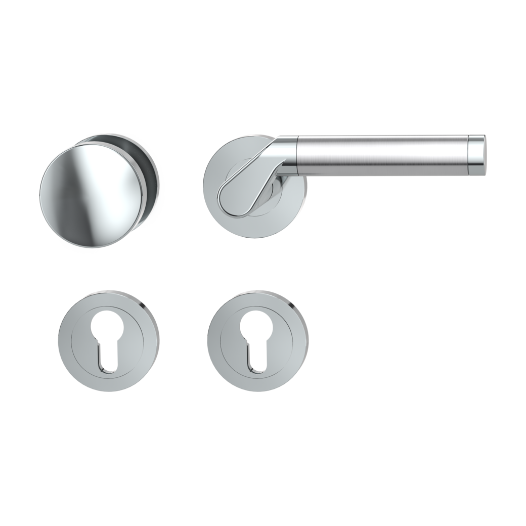 knob handle rose set CORINNA screw on cl4 rose set round knob R2 chrome/brushed steel R