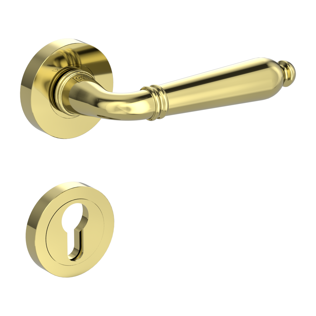 door handle set CAROLA screw on cl4 rose set round euro profile brass look