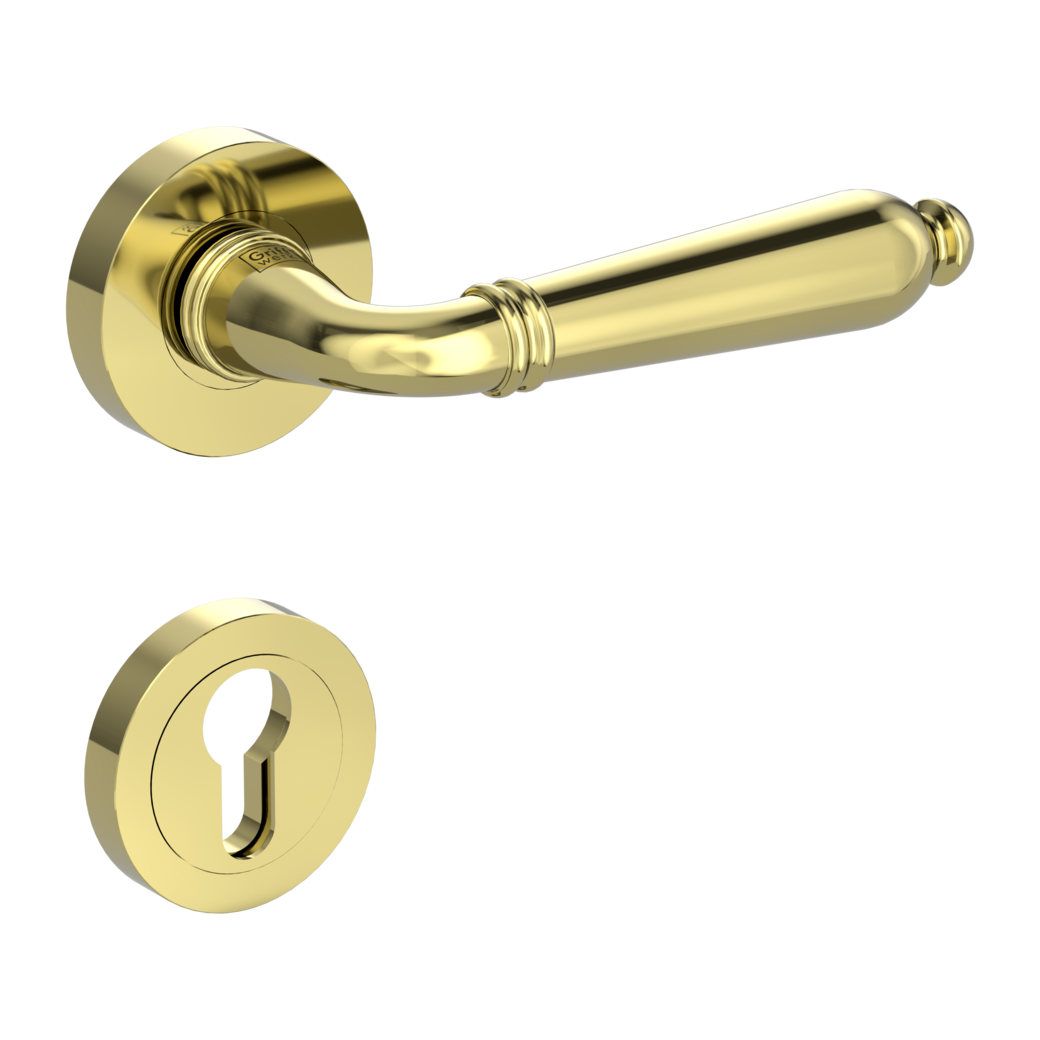 CAROLA door handle set Screw-on system GK4 round escutcheons Profile cylinder brass effect