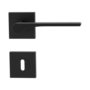 Isolated product image in perfect product view shows the GRIFFWERK rose set square LEAF LIGHT in the version mortice lock - graphite black - screw on technique