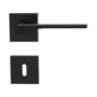 Isolated product image in perfect product view shows the GRIFFWERK rose set square LEAF LIGHT in the version mortice lock - graphite black - screw on technique
