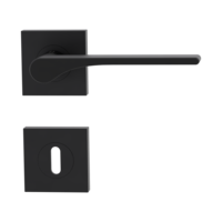 Isolated product image in perfect product view shows the GRIFFWERK rose set square LEAF LIGHT in the version mortice lock - graphite black - screw on technique