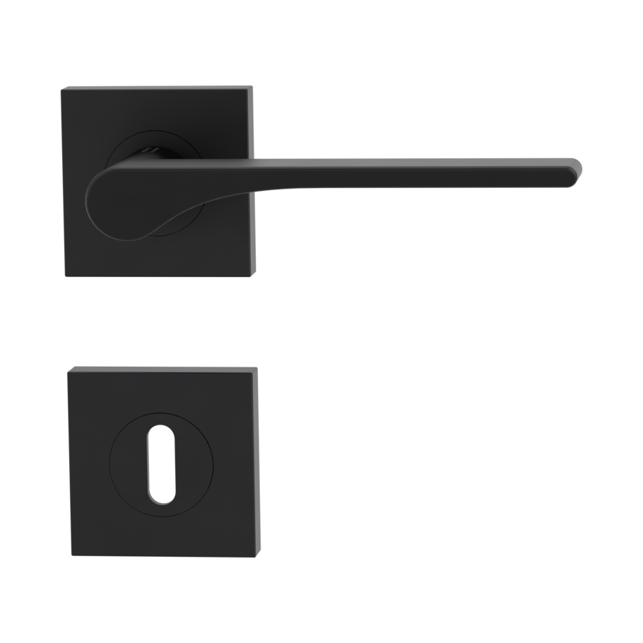 Isolated product image in perfect product view shows the GRIFFWERK rose set square LEAF LIGHT in the version mortice lock - graphite black - screw on technique