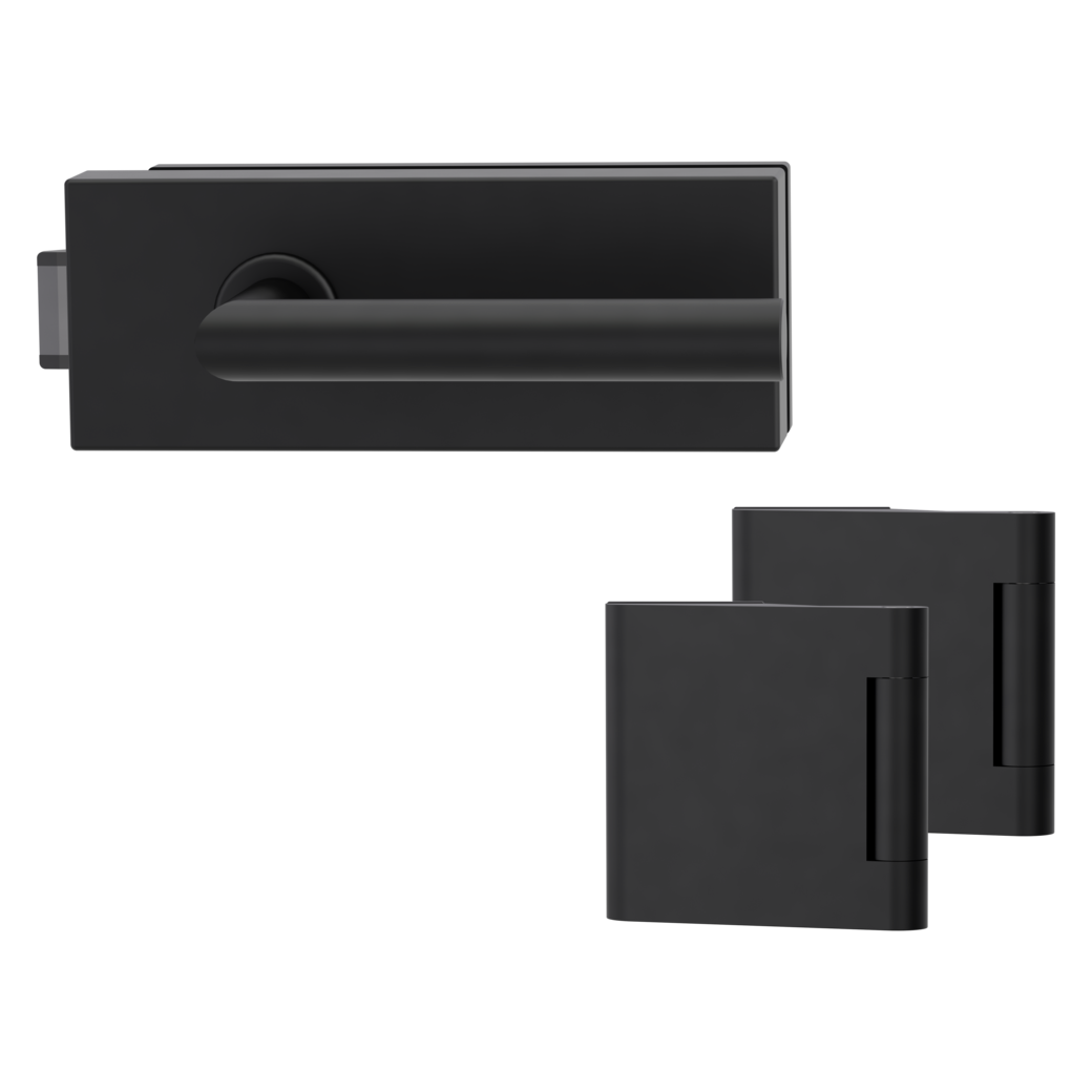 glass door lock set FABRICO unlockable silent 3-part hinges L-FORM black graphite black